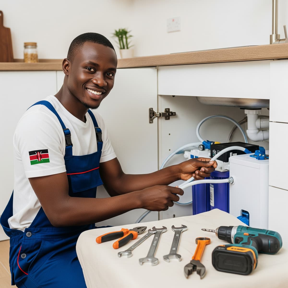 Professional technician installing Dropsafi water filter system